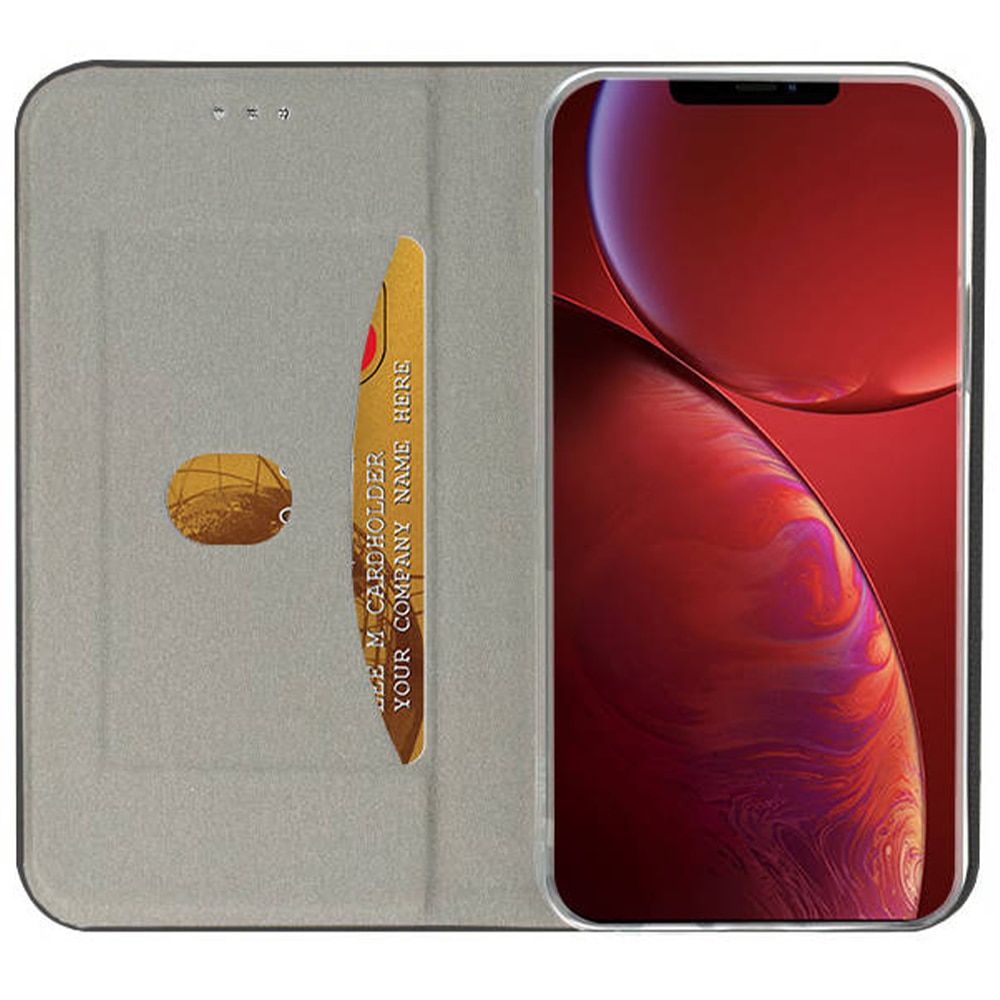 Husa compatibila cu Apple iPhone 13, COMANDO Flip Magnet, Piele ecologica, Tip carte portofel, Protectie completa, Aderenta sigura, Negru