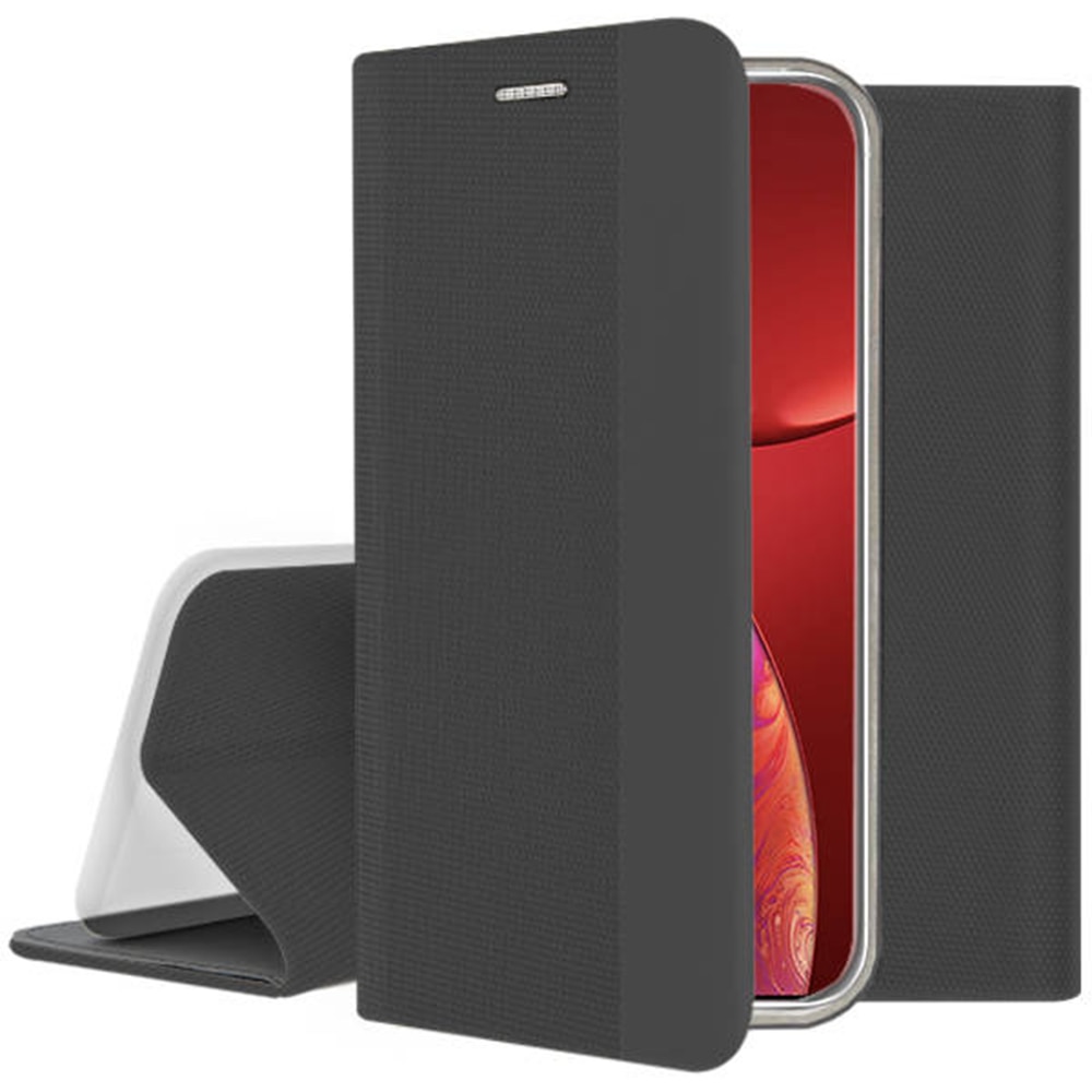 Husa compatibila cu Apple iPhone 13, COMANDO Flip Magnet, Piele ecologica, Tip carte portofel, Protectie completa, Aderenta sigura, Negru