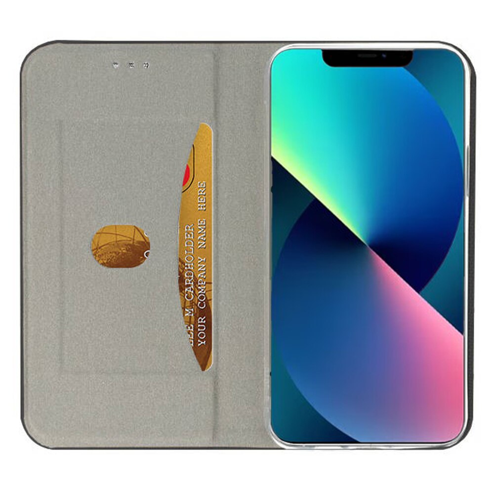 Husa compatibila cu Apple iPhone 13 Mini, COMANDO Flip Magnet, Piele ecologica, Tip carte portofel, Protectie completa, Aderenta sigura, Negru