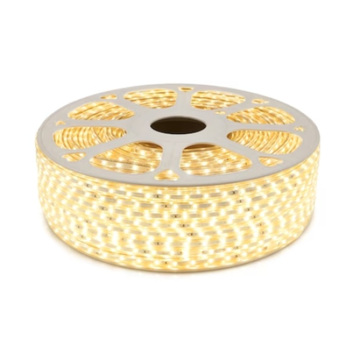 Led лента 220v 5050, 60smd/m Топла бяла светлина Ip65 50m, включително ...