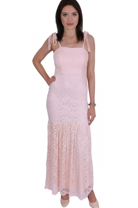 Rochie maxi din dantela somon John Zack