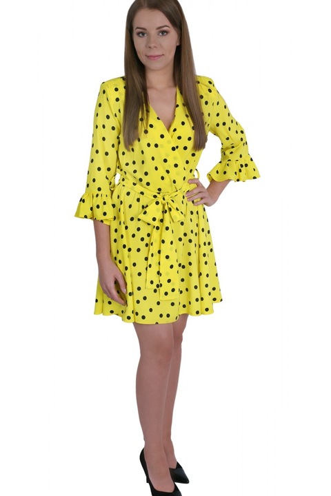 Rochie John Zack galbena cu buline negre