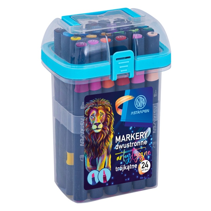 Комплект художествени маркери, ASTRA, 24 цвята, двоен накрайник, калъф с дръжка
