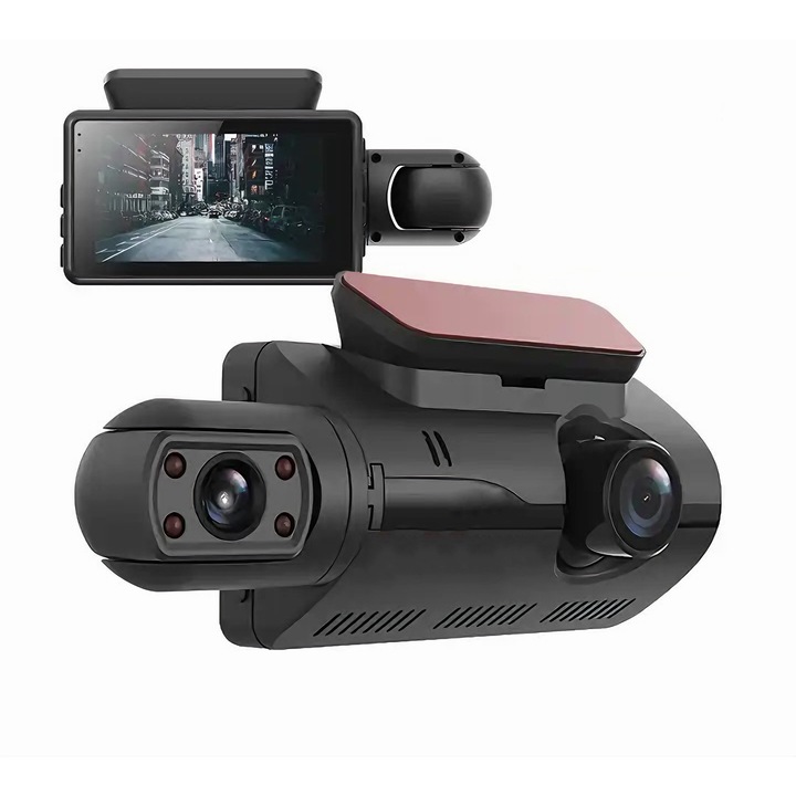 Camera auto de bord, full HD, 1080P, 2 camere, ecran IPS de 3, 5 inch, G-senzor, inregistrare in bucla, filmare zi si noapte, UNLINES