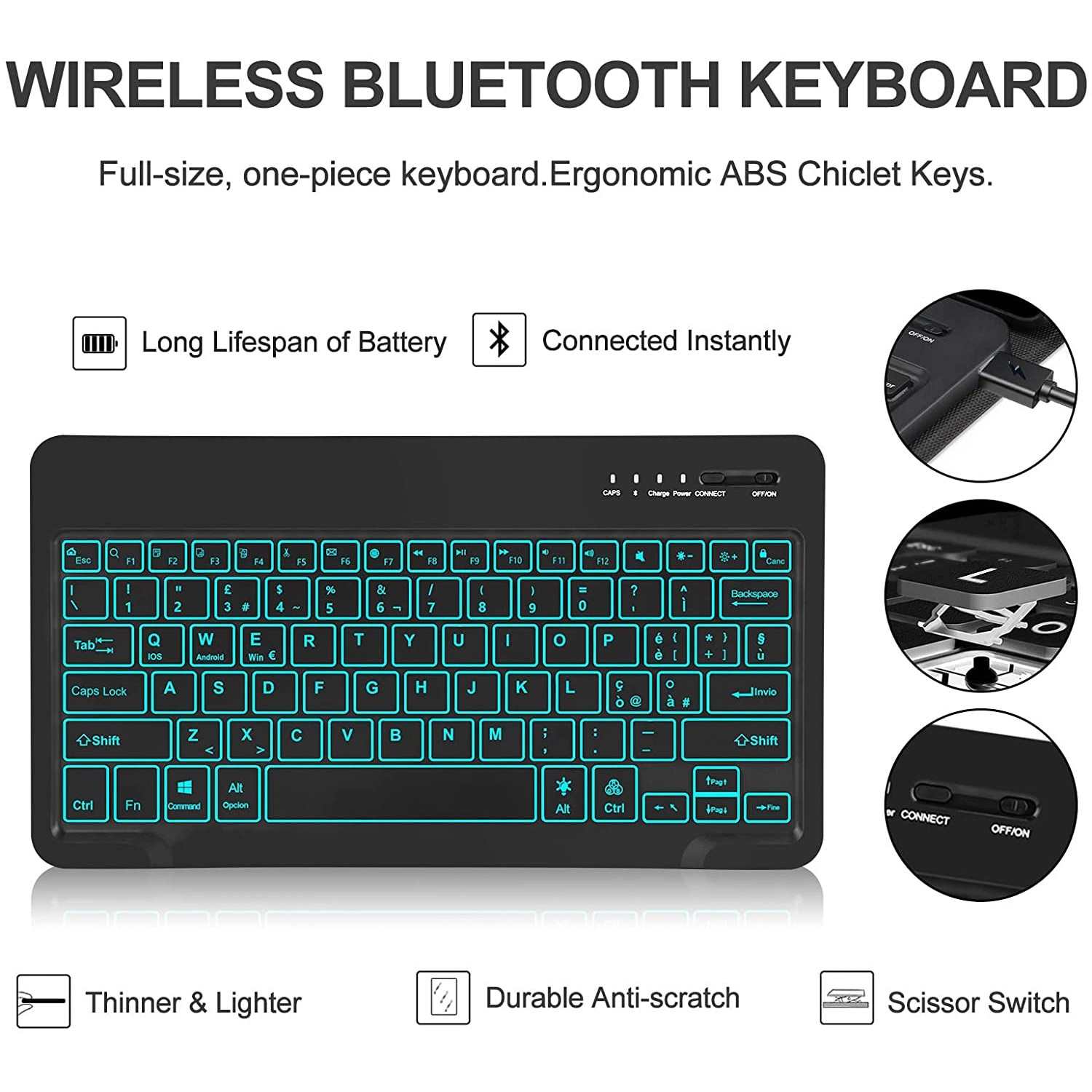Husa pentru Lenovo Idea Tab Plus 12.1 inch cu tastatura iluminata wireless detasabila RGB 7 lights, Bluetooth, USB Type-C, functie stand si slot stylus, negru