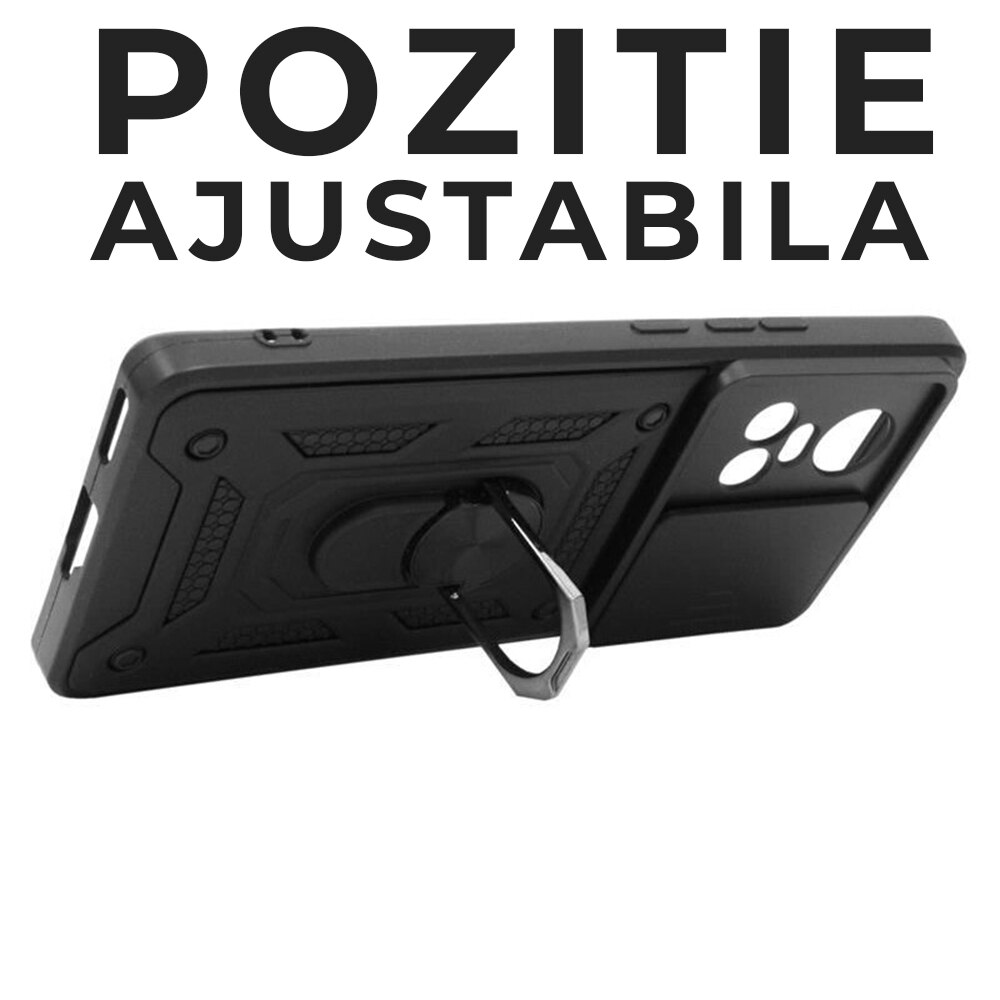 Husa pentru Oppo Reno10 / Reno10 Pro Premium Hybrid Armor Kickstand, Slider Camera, Antisoc, Protectie Superioara, Negru