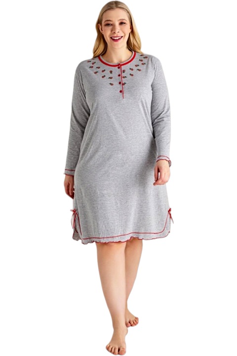 Camasa de noapte, StarFashion, cu maneca lunga, Rosu