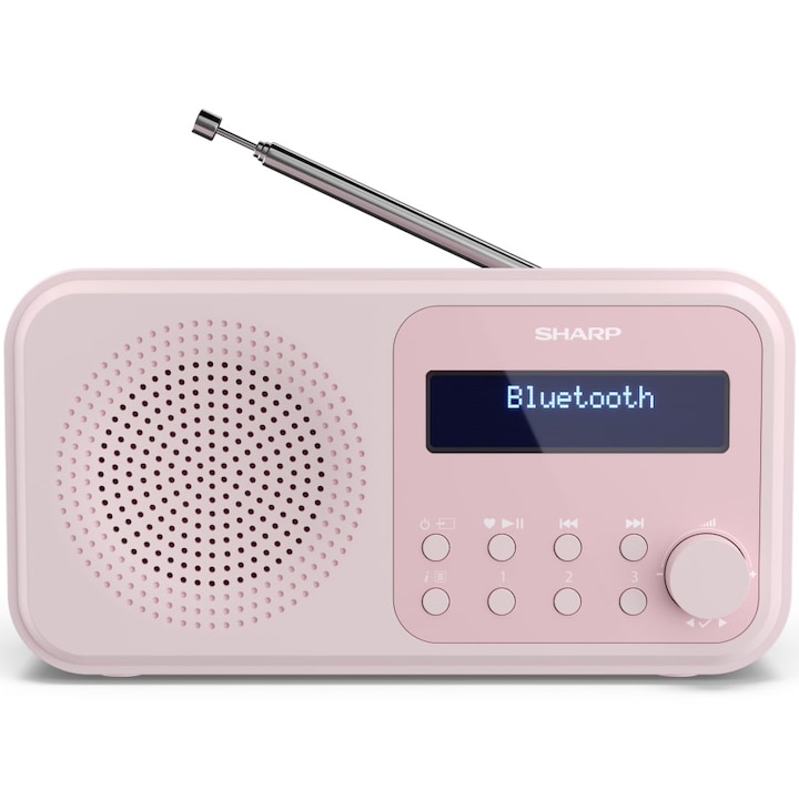 Sharp Tokyo digitáli hordozható rádió, DAB+, FM RDS, Bluetooth, Rózsaszín