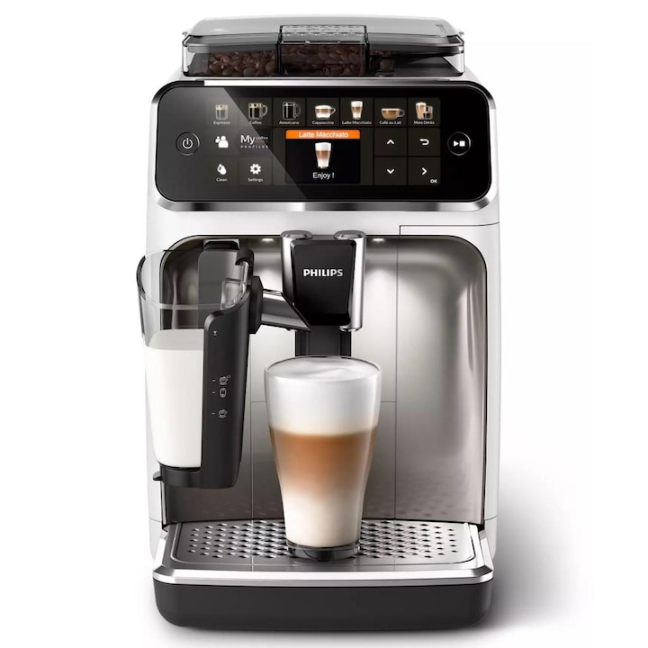 Автоматична еспресо машина PHILIPS S3300 LatteGo EP3343/90, 1.8л, 6 напитки, 1500W, 15 бара, бяло-черно