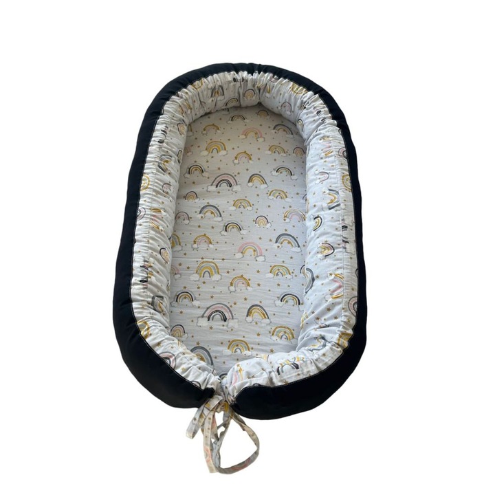 Cuib bebelusi, Me and Moomy din bumbac, gri, 80 x 50 cm