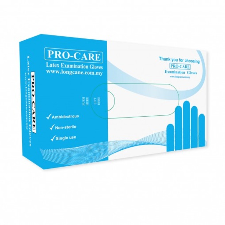Set 100 Manusi de Examinare, Latex, Pudrate, Albe, Pro-Care, Marime XS