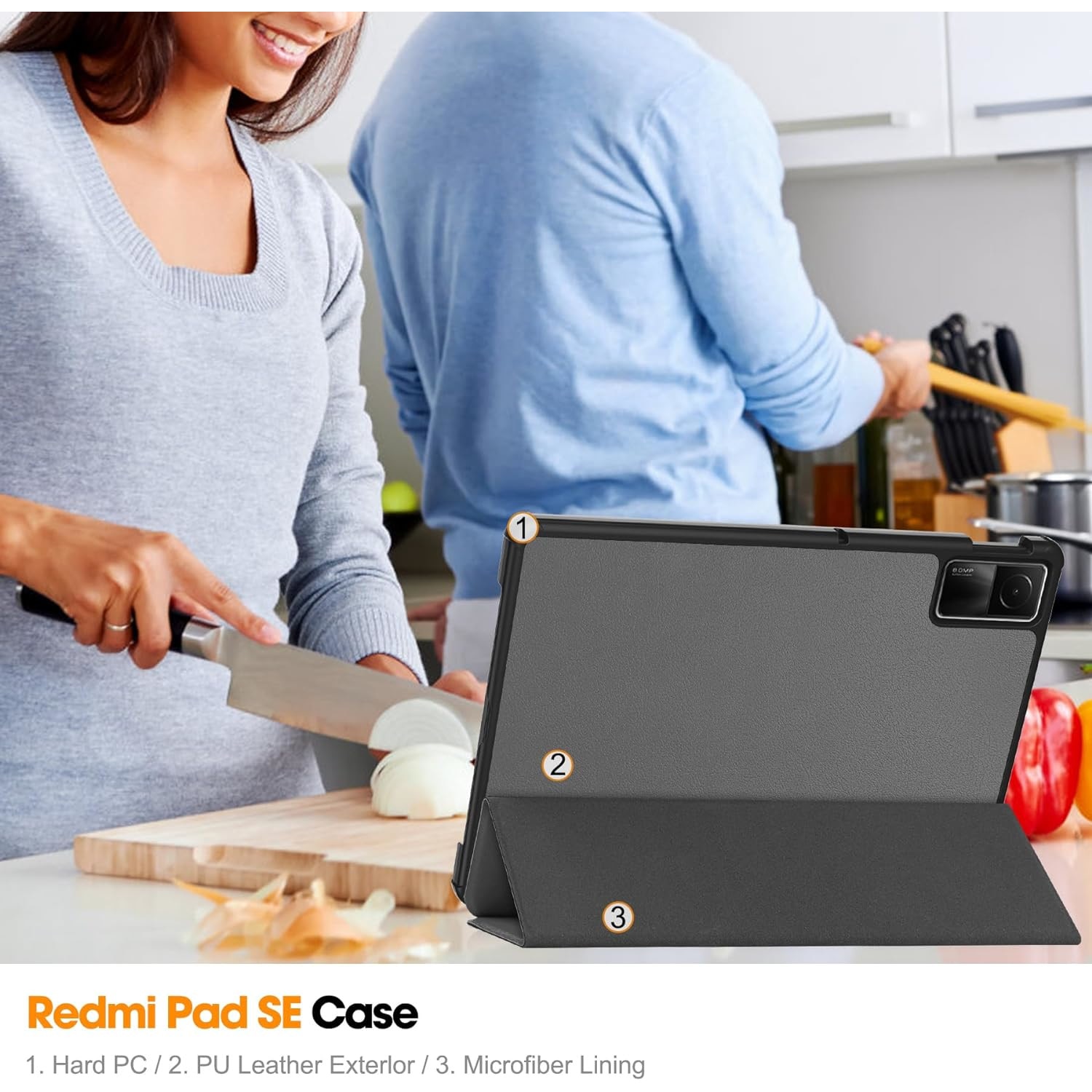Husa protectie tableta, Piele ecologica, Compatibila cu Xiaomi Redmi Pad SE 11", Gri