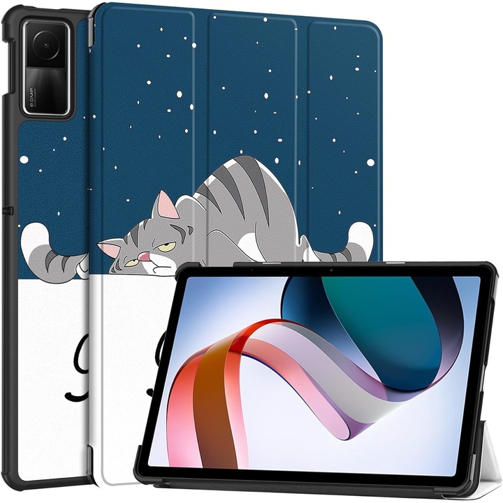 Защитен калъф за таблет, Екологична кожа, Съвместим с Xiaomi Redmi Pad SE 11", котка