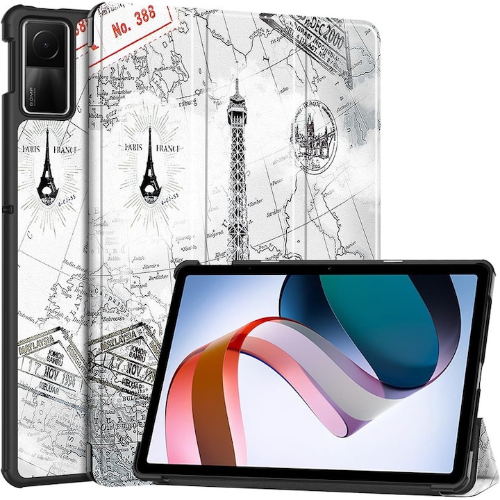 Tablet védőtok, Ökológiai bőr, Kompatibilis a Xiaomi Redmi Pad SE 11", fehér/fekete