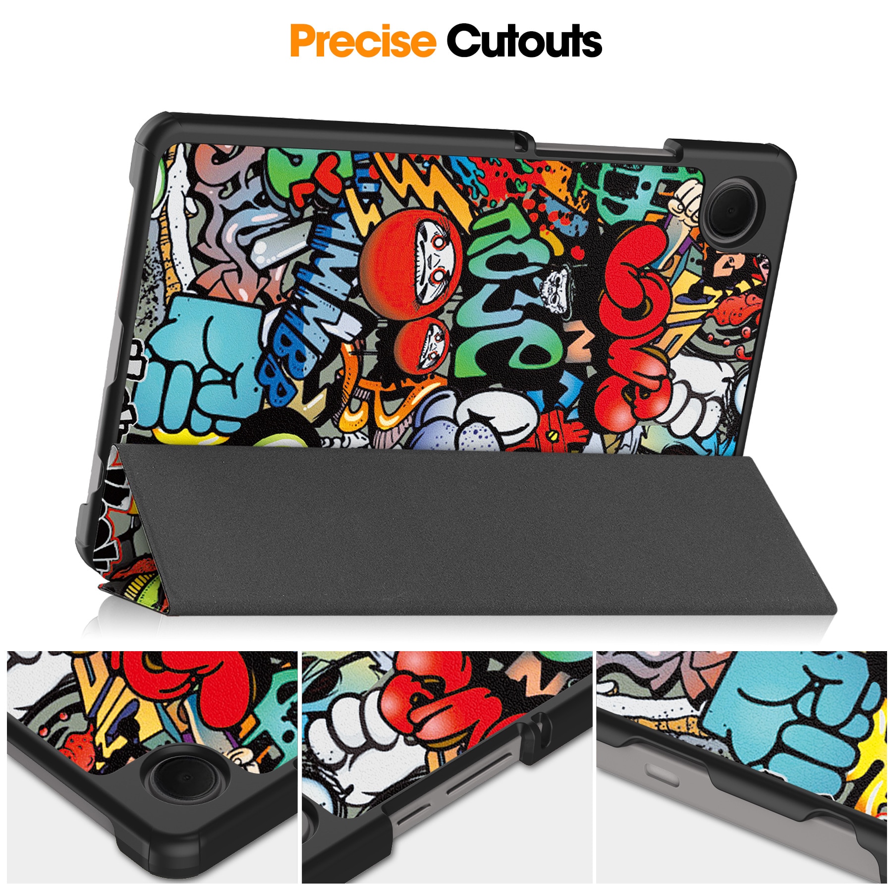 Husa de protectie pentru tableta Samsung, Galaxy Tab A9 Plus, 11 inchi, cu functie sleep/wake, Graffiti