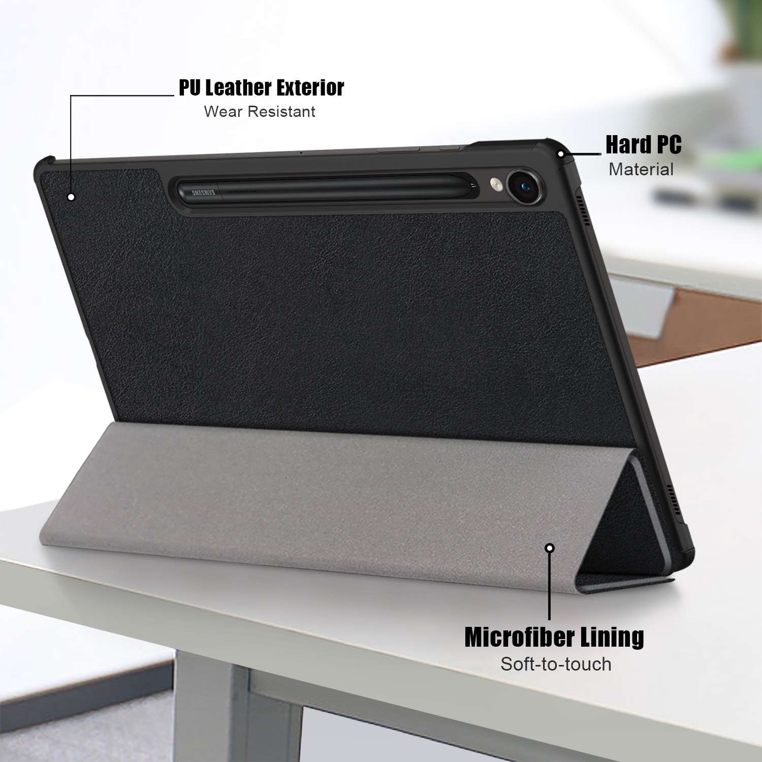 Husa protectie tableta, Piele ecologica, Compatibila cu Samsung Galaxy Tab S10 FE 2025/S9/S9 FE 2024, Negru