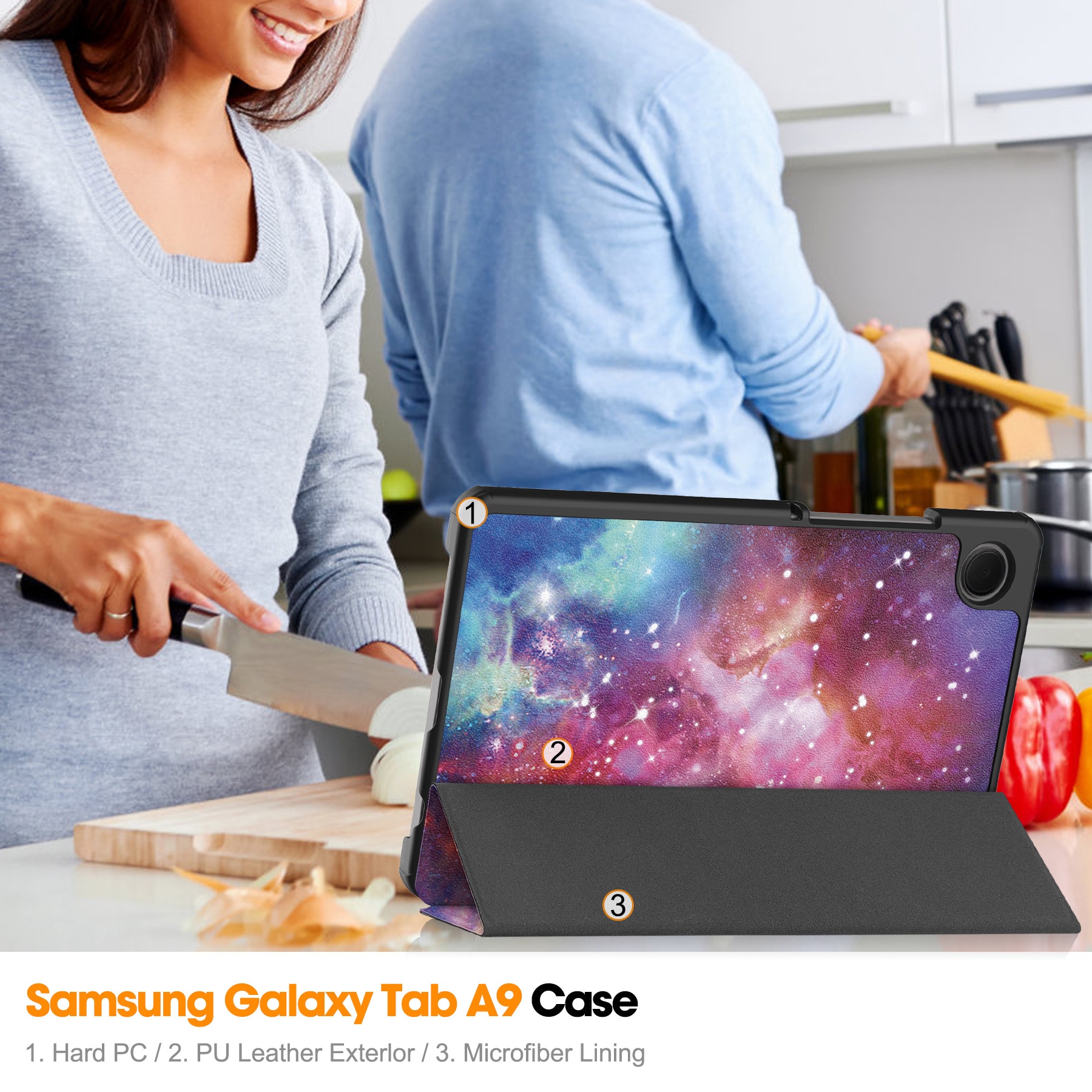 Husa protectie tableta, Piele ecologica, Compatibila cu Samsung Galaxy Tab A11 8.7" 2025 /Galaxy Tab A9 2023, Calea lactee
