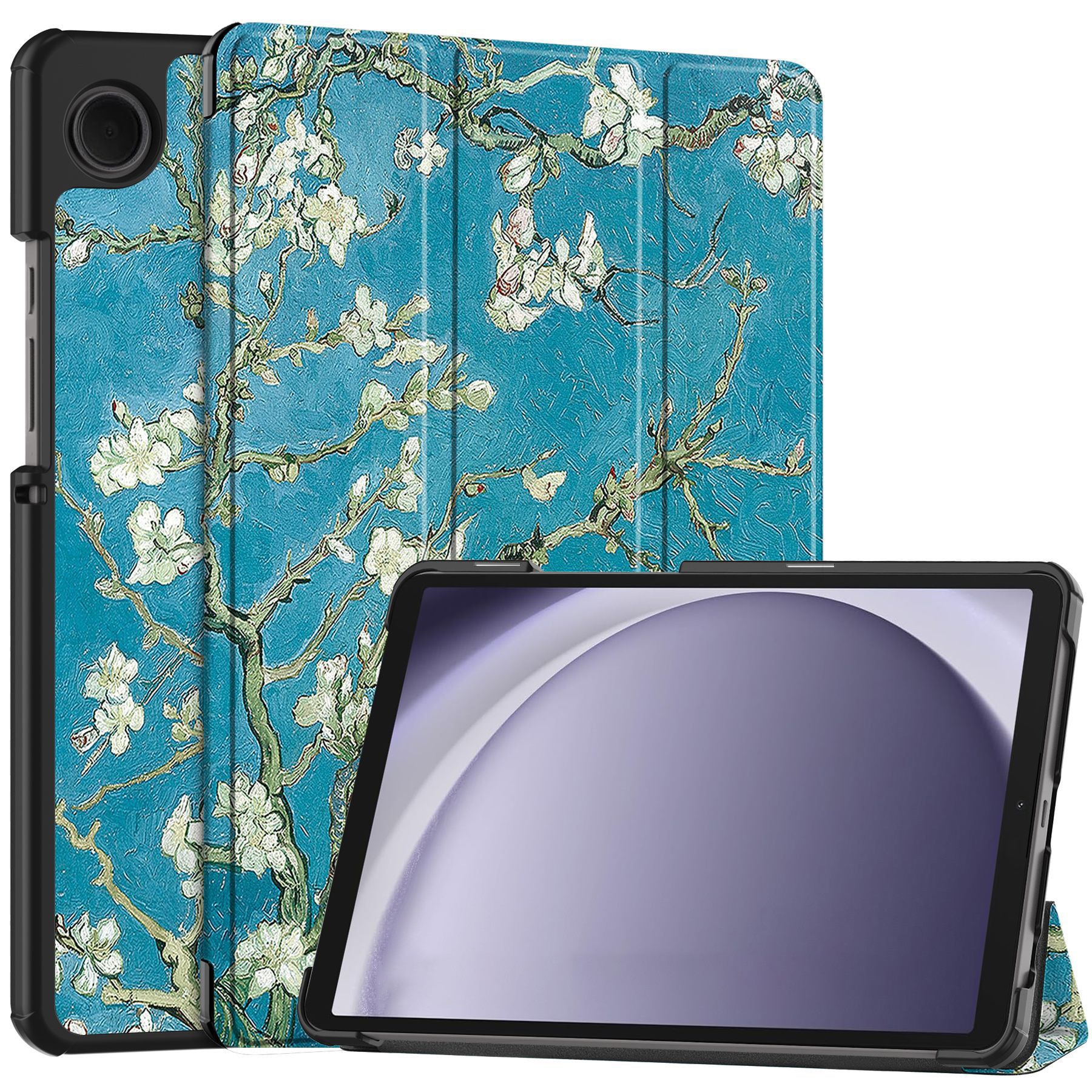 Husa protectie tableta, Piele ecologica, Compatibila cu Samsung Galaxy Tab A11 8.7" 2025 /Galaxy Tab A9 8.7" 2023, flori de cais