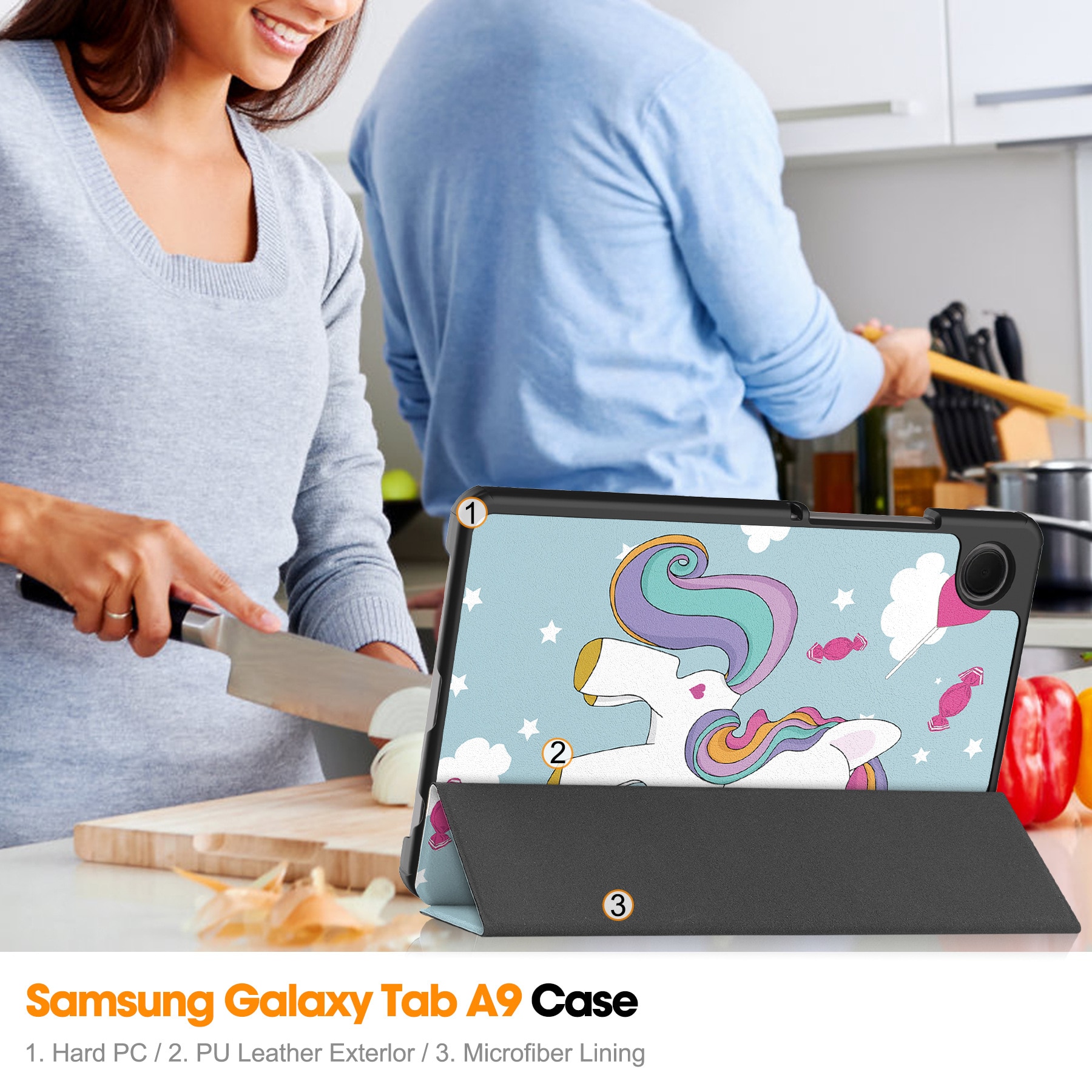 Husa protectie tableta, Piele ecologica, Compatibila cu Samsung Galaxy Tab A11 8.7" 2025 /Galaxy Tab A9 8.7" 2023, inorog