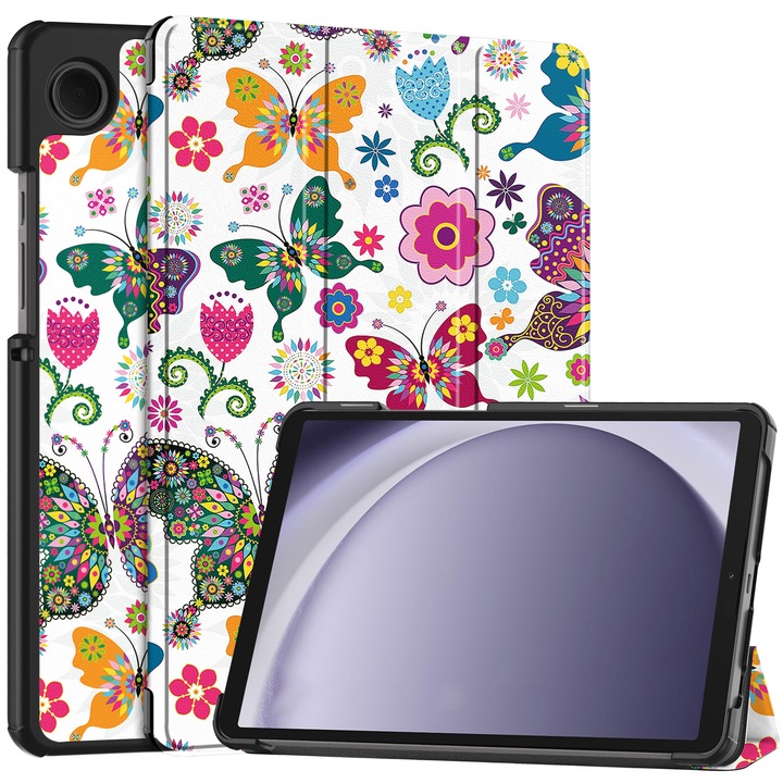 Husa protectie tableta, Piele ecologica, Compatibila cu Samsung Galaxy Tab A11 8.7" 2025 /Galaxy Tab A9 8.7" 2023, Fluture