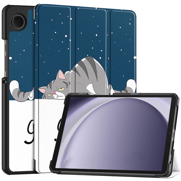 Husa protectie tableta, Piele ecologica, Compatibila cu Samsung Galaxy Tab A11 8.7" 2025 /Galaxy Tab A9 8.7" 2023, pisica