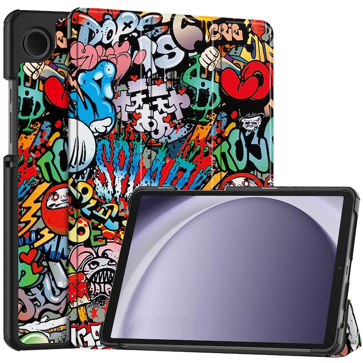 Husa protectie tableta, Piele ecologica, Compatibila cu Samsung Galaxy Tab A11 8.7" 2025 /Galaxy Tab A9 8.7" 2023, Graffiti