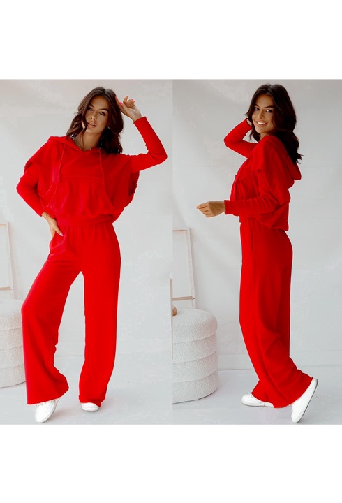 Trening lifestyle dama, Bumbac/Poliester, 3 Piese, unica, Rosu, One Size