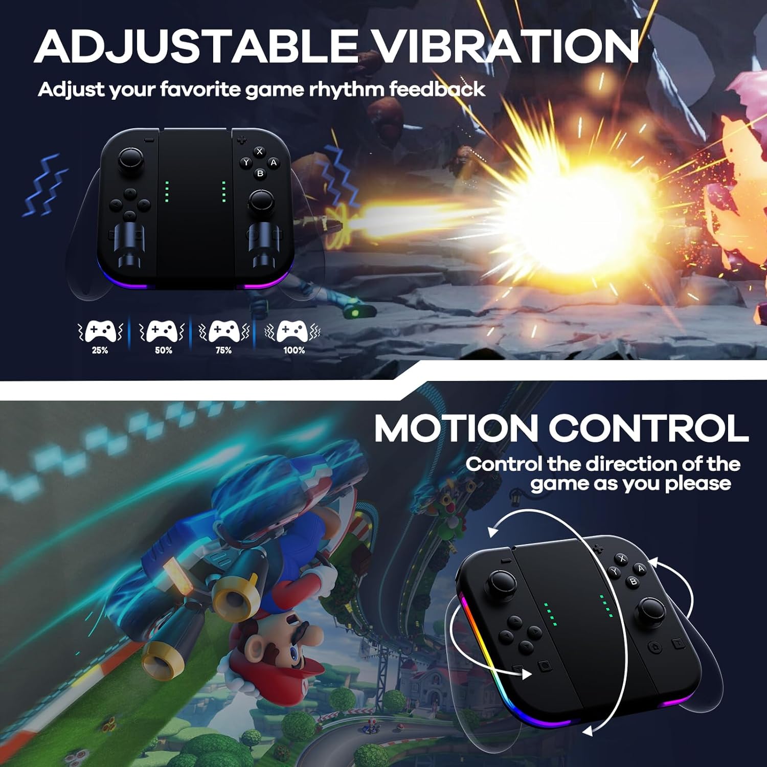 Set gamepad, LED, RGB, Compatibile cu Nintendo Switch, Albastru