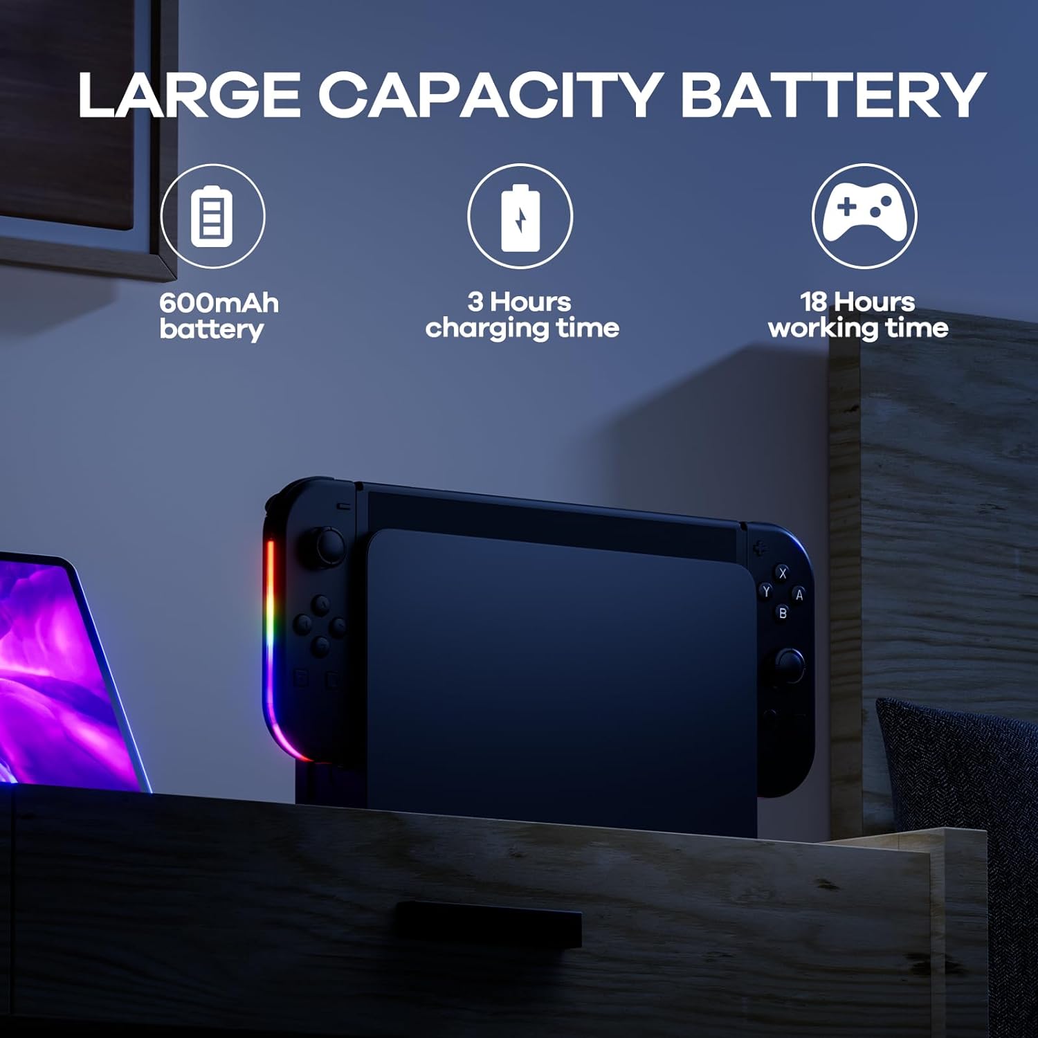 Set gamepad, LED, RGB, Compatibile cu Nintendo Switch, Albastru