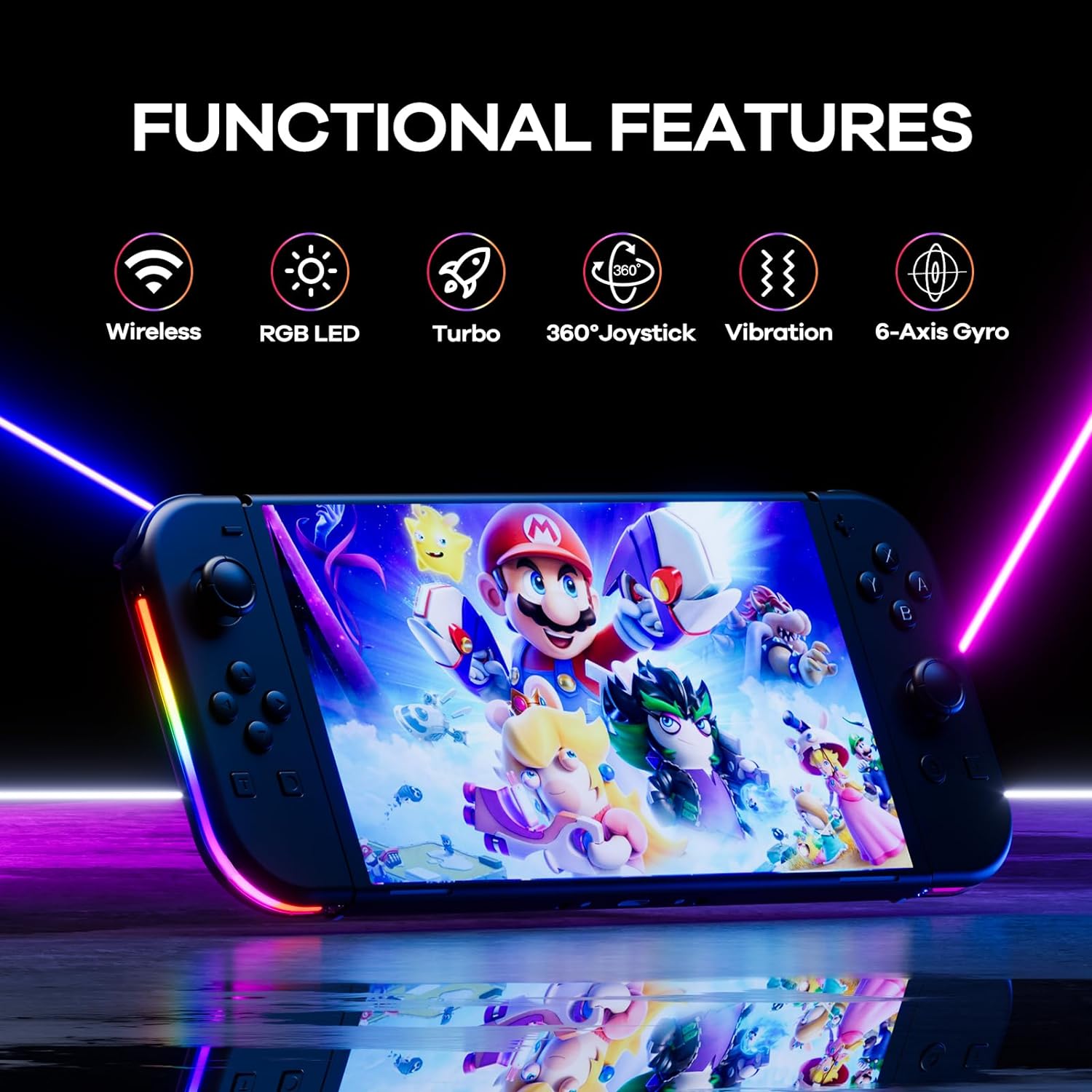 Set gamepad, LED, RGB, Compatibile cu Nintendo Switch, Albastru