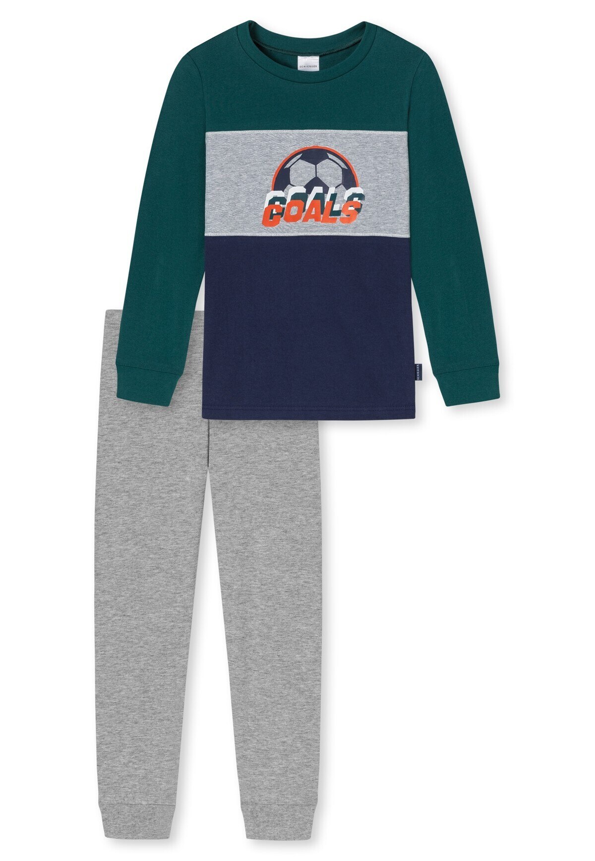 Schiesser, Pijama lunga de bumbac organic, Verde, Gri, 104 CM