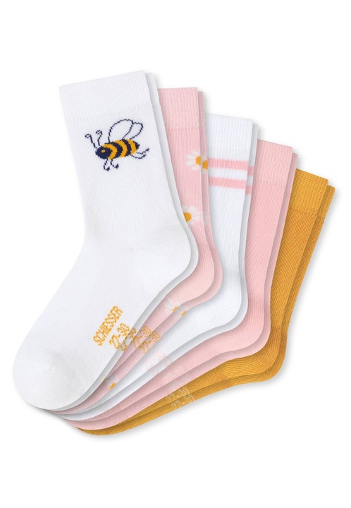Schiesser, Дълги чорапи - 5 чифта, Бял/Бледо розово
