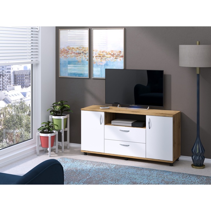 Suport TV BORNEO, M110xL32xH54.2, Rustic/Alb