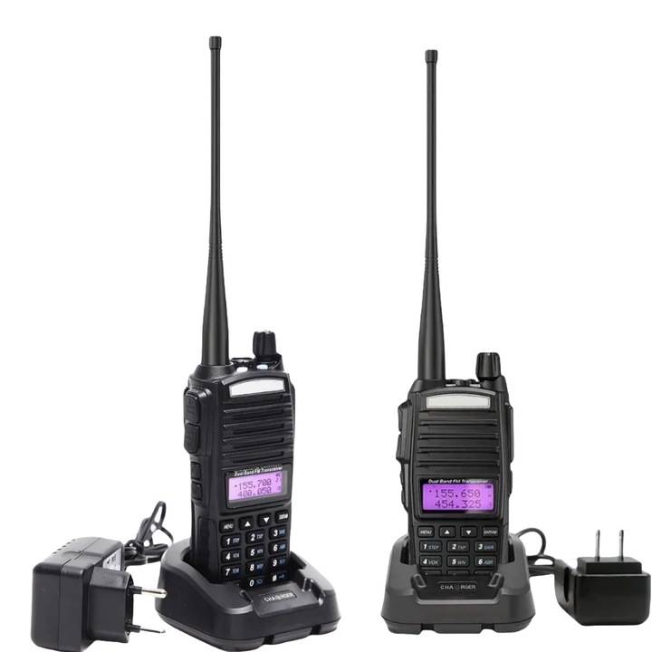 Комплект от 2 преносими радиостанции, MOSMAOO®, UV—82, 8W, със слушалки, черни