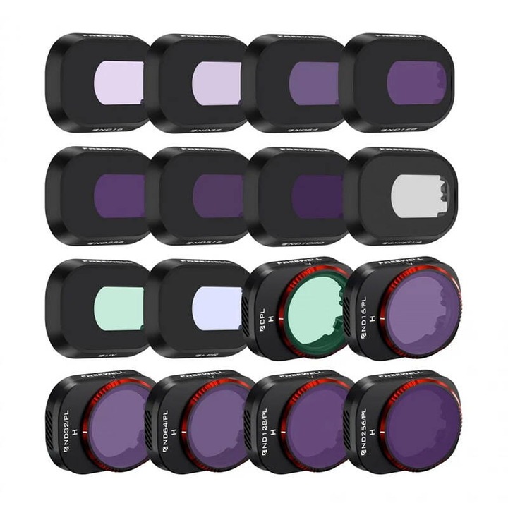 Комплект от 16 филтъра за дрон DJI Mini 4 Pro, Freewell, ND / UV / SMIST / LPR / CPL, черен