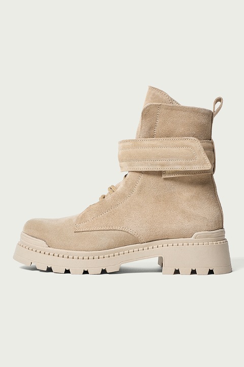 ALURA, Ghete din piele intoarsa cu bareta pentru glezna, Maro camel