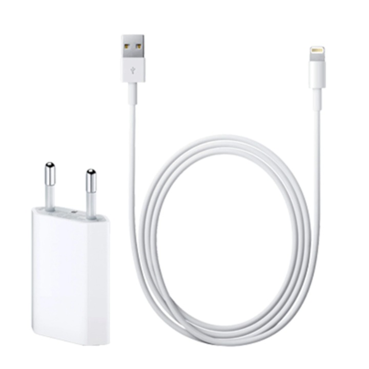 Kit de incarcare si conectare compatibil cu iPhone 5 / 6 / 7 / 8, X, Xs, XsMax XR, USB la lightning, Alb