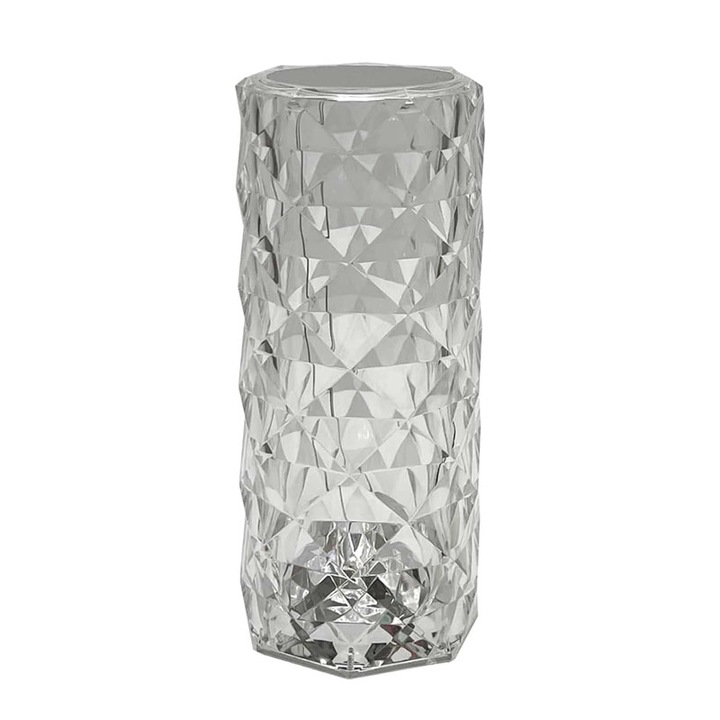 Lampa decorativa NEXTLY, tip veioza, lumina ambientala, 3 moduri de iluminare, touch control, cristal acrilic, alb