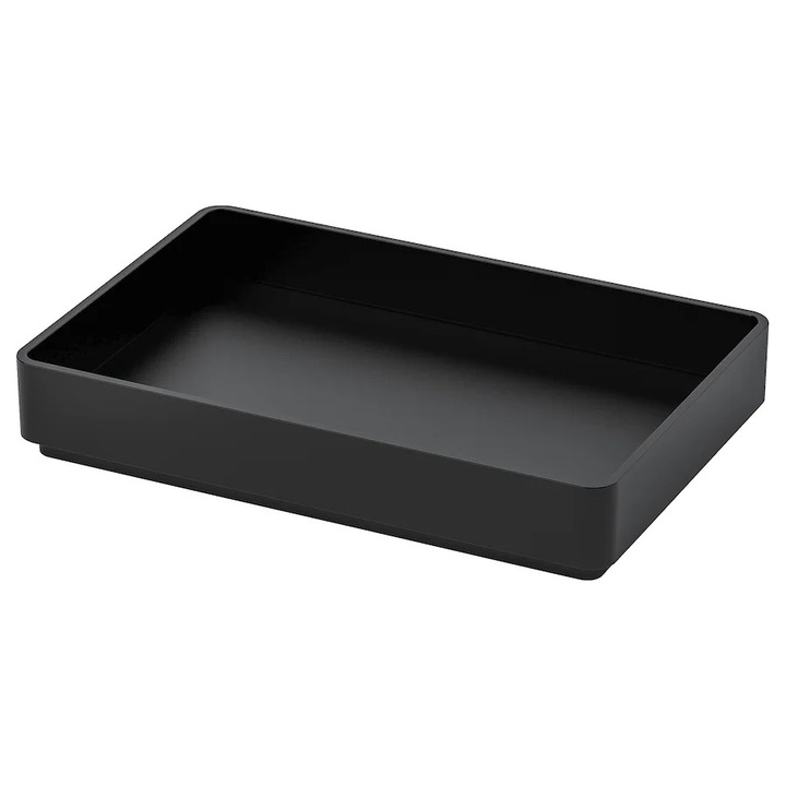 Tartozéktálca, 15x10x2,5 cm, térszervezés, szennyeződésálló, könnyen tisztítható, modern kivitel, újrahasznosított műanyag, fekete