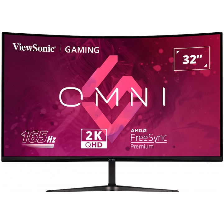 ViewSonic Gaming VX3218C-2K LED monitor, 165 Hz, QHD, kijelző port, HDMI, ívelt, fekete