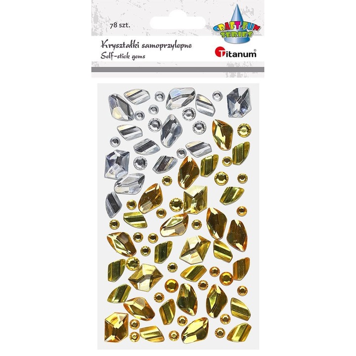 Декоративни стикери, титан, самозалепващи кристали, микс от златни и сребърни цветове, комплект от 79 бр