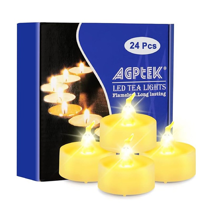 Комплект от 24 LED свещи с батерия, топло бяло
