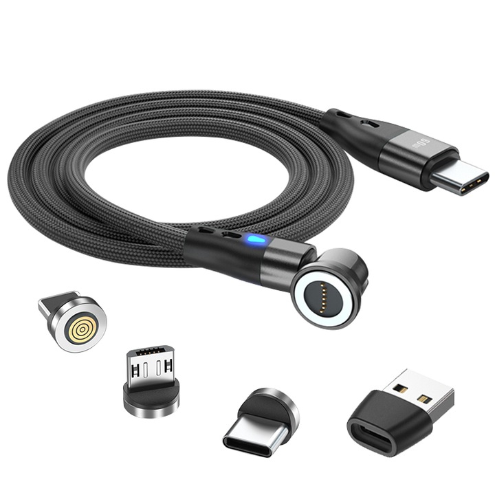 Mágneses gyorstöltő kábel 6 az 1-ben, JESWO, 60W, fekete