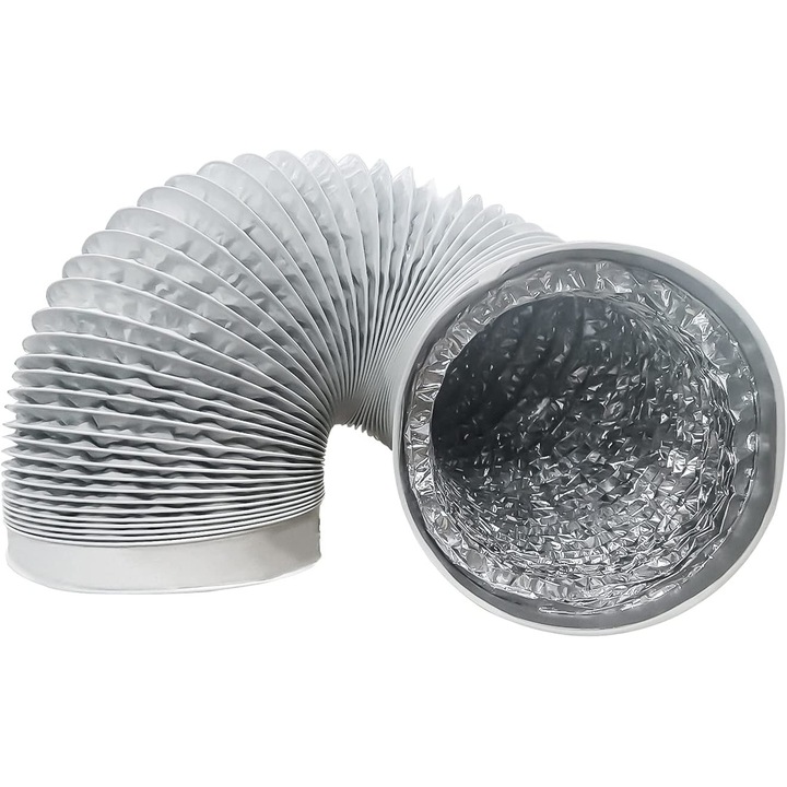 QttvbTna kipufogó készlet, rugalmas PVC tömlő, vízálló, zajcsökkentő, 150mmx2m, fehér+ezüst