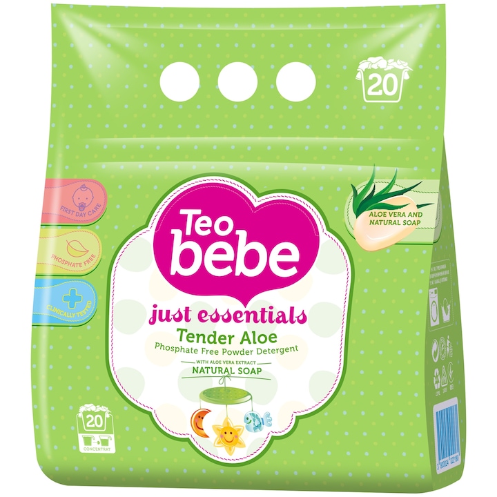 Прах за пране Teo Bebe Just essentials Aloe Vera, 20 изпирания,1.5кг