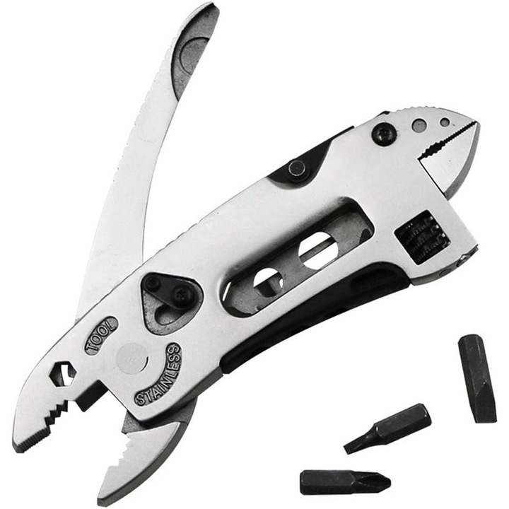 Multifunkciós fogó, Mmgoqqt, Rozsdamentes acél, 17,5 cm, Ezüst/Fekete