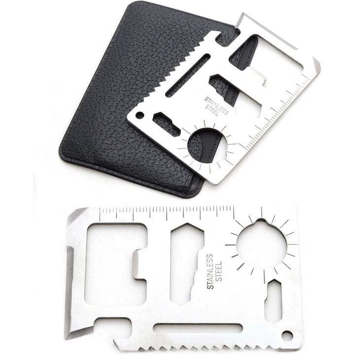 Set 2 carduri supravietuire, Mmgoqqt, inox, argintiu