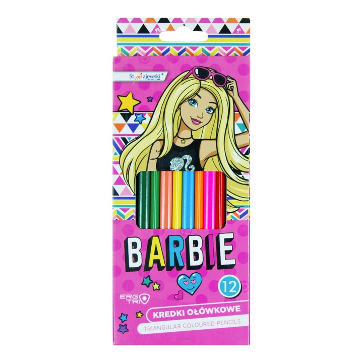 Set 12 creioane ergonomice Barbie, St. Majewski, 18cm, Multicolor