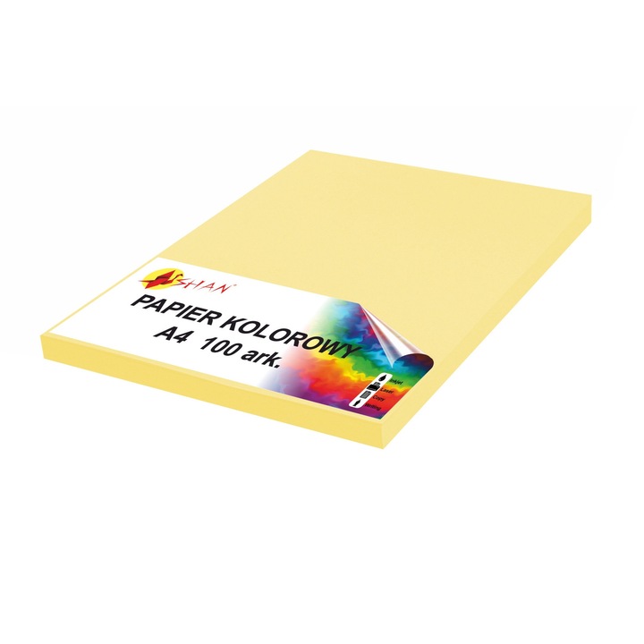 Hartie colorata A4, Shan, Galben pastel, 100 coli