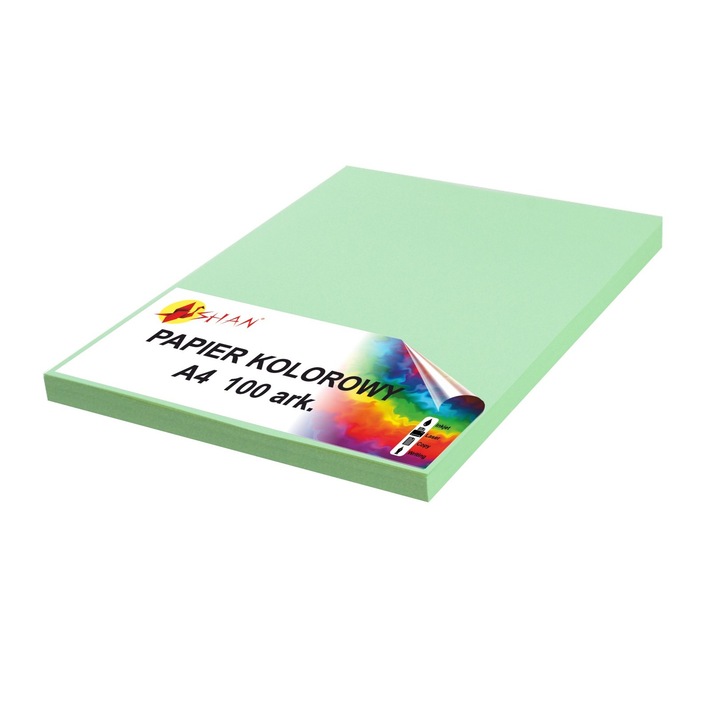 Hartie colorata A4, Shan, 80g, verde pastel, 100 coli